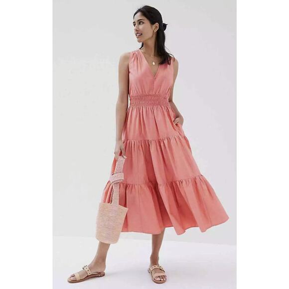 Anthropologie Dresses & Skirts - Anthropologie Maeve Tiered Midi Dress in Coral Rose